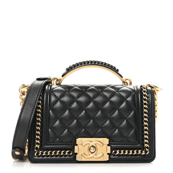 Chanel Lambskin Quilted Small Top Handle Boy Flap Black