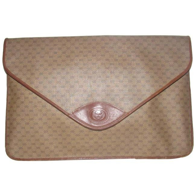Gucci ,1970's - 1980's, Brown Leather Micro Guccissima Print Coated Canvas & Leather,   XL Envelope Clutch