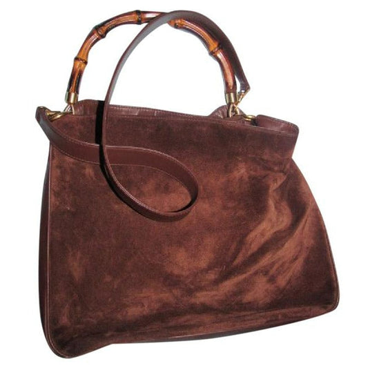 - Gucci   Brown Suede And Leather With Bamboo Handle And Removable Strap Hobo