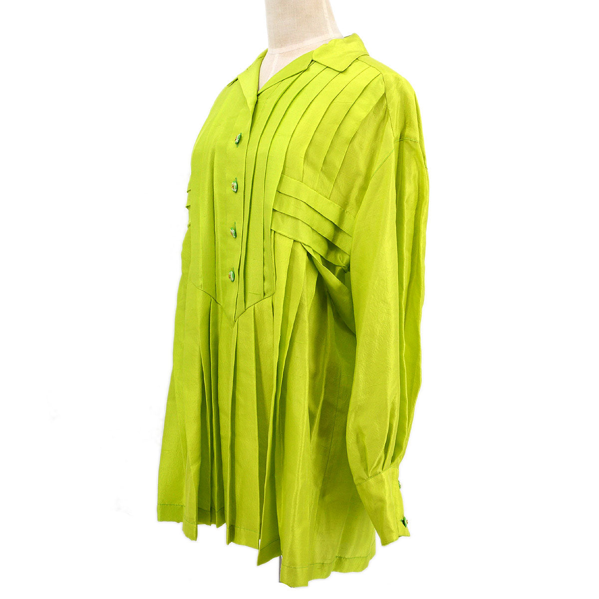 Chanel 1990 CC-button pleated silk shirt #38
