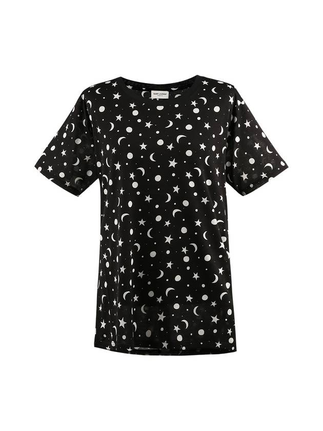 Luxury Saint Laurent Trending 2025 Women's Star Print Cotton Short Sleeve T-Shirt Black