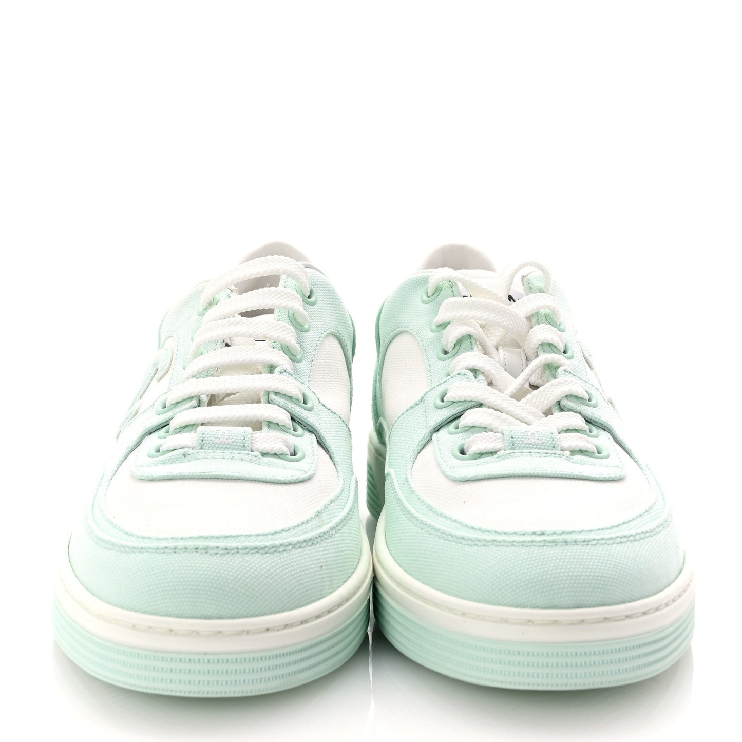 Chanel Cotton Sneakers 38.5 Light Turquoise White
