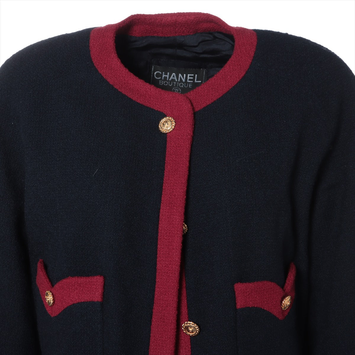 Chanel Coconut Button   Wool Setup 34  Navy x Red 20370 Wicker G Button