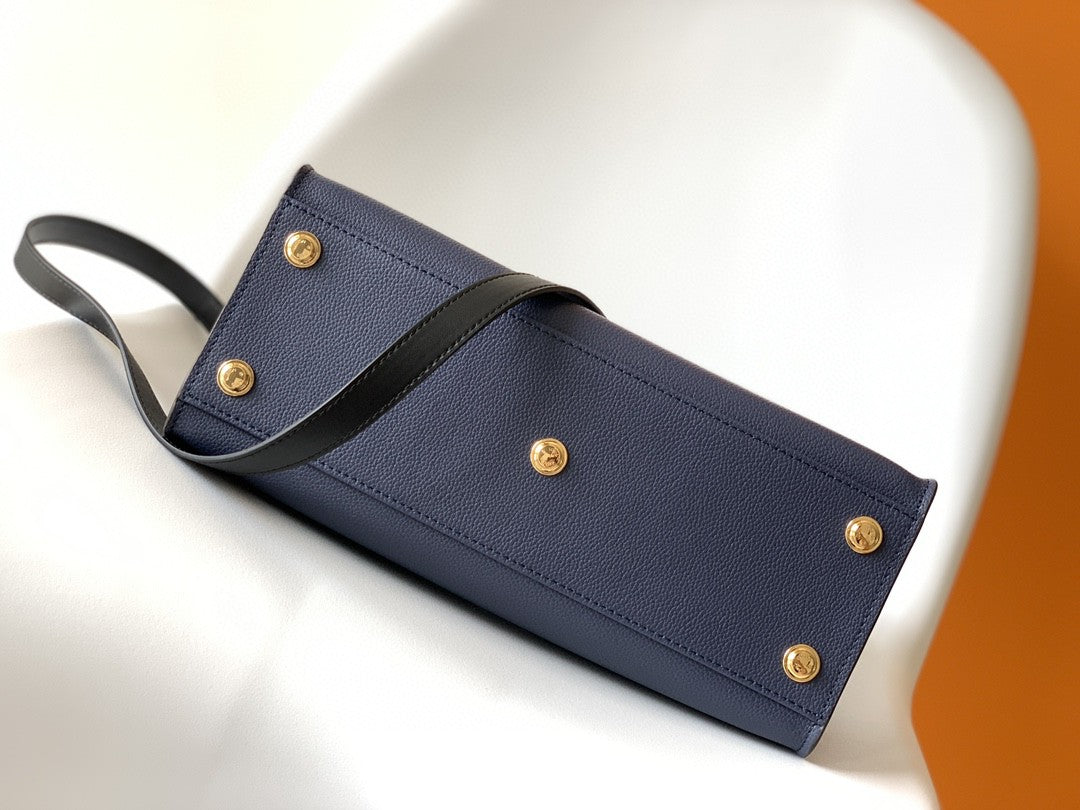 Top Quality On My Side MM Tote Bag Monogram Canvas Navy Blue For Women,  Shoulder Bags 12in/31cm Top Quality M55933