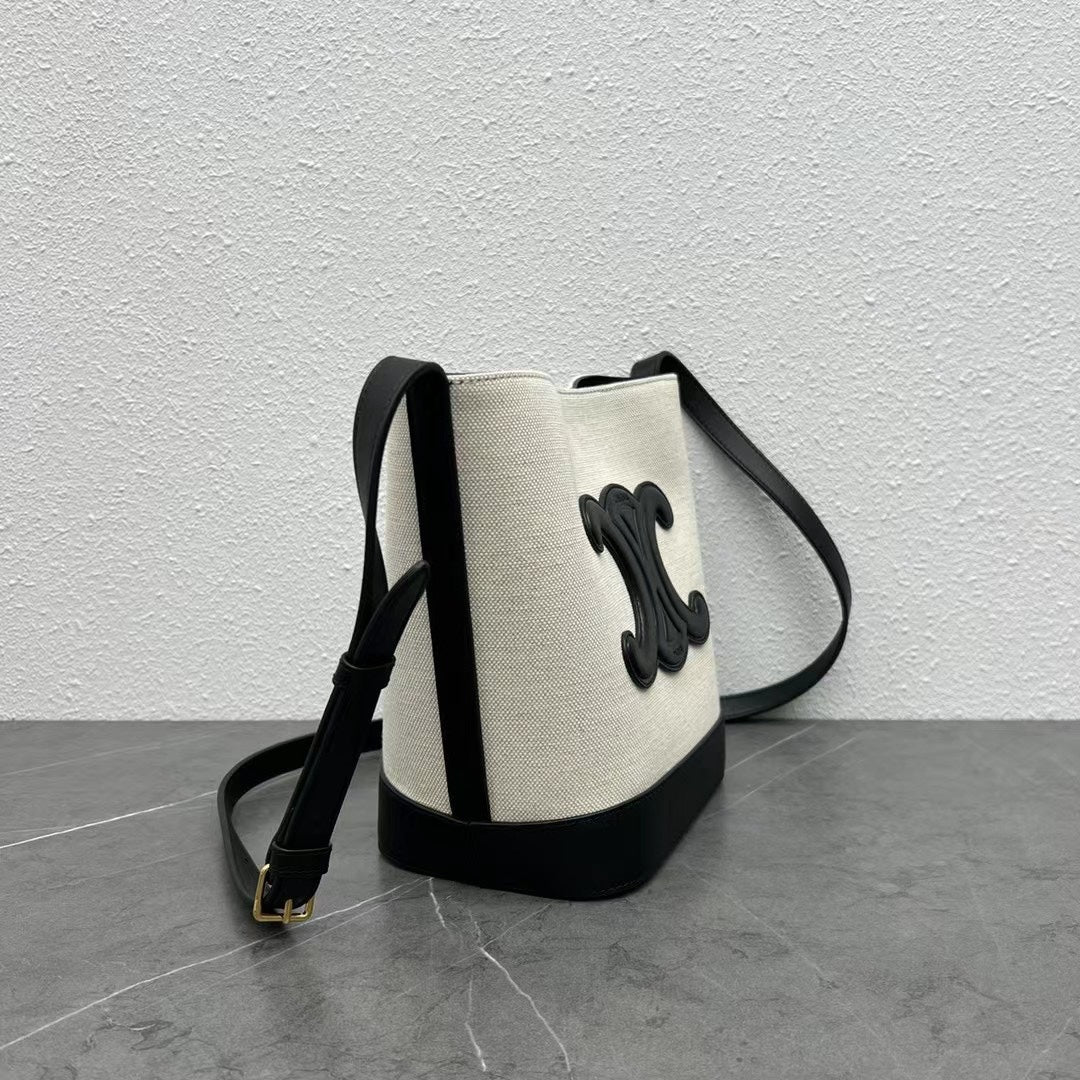 Top Quality Small Bucket Cuir Triomphe In Textile Natural / Black For Women 9in/22cm