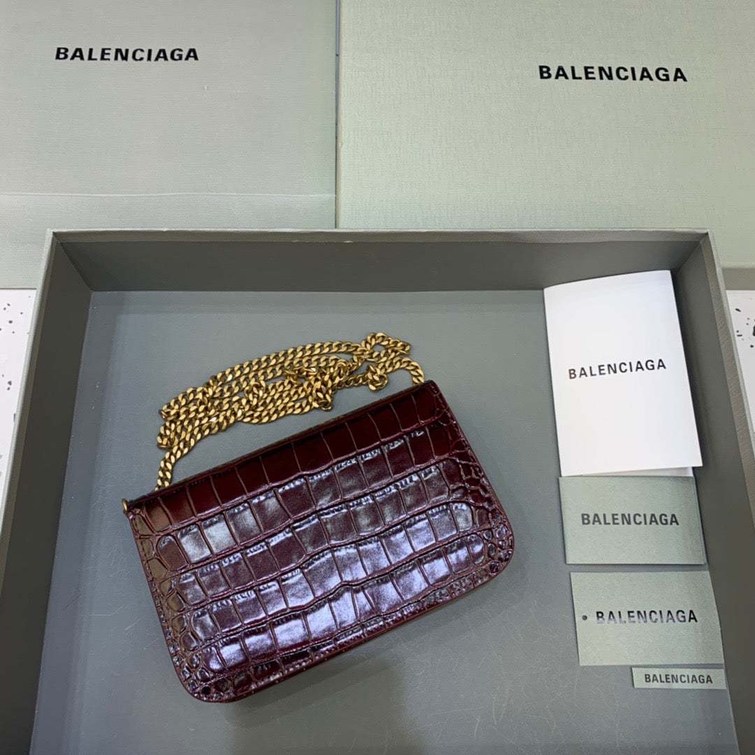 Top Quality Croc Embossed Patent B Bag With Chain In Dark Red, For Women,  Bags 7.9in/20cm
