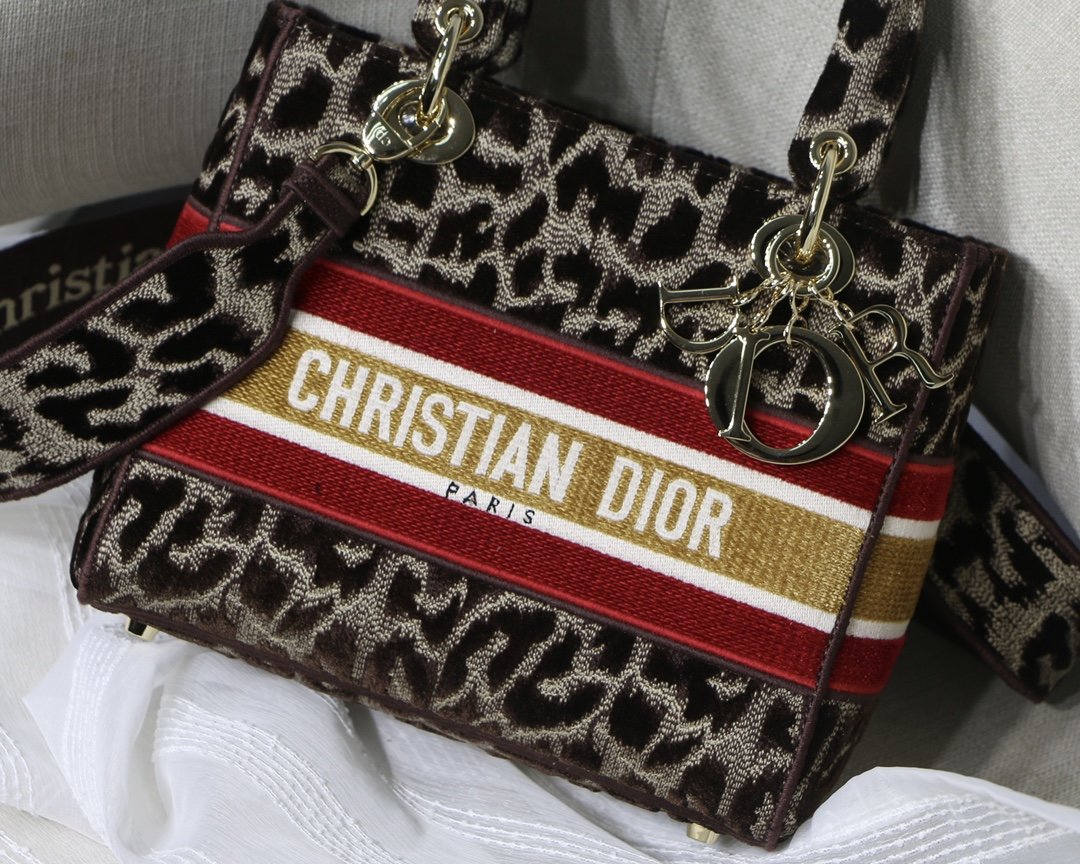 Top Quality MeTop Qualityum Lady D-Lite Bag, Leopard Brown Handbags, Crossbody Bags, 24cm CD