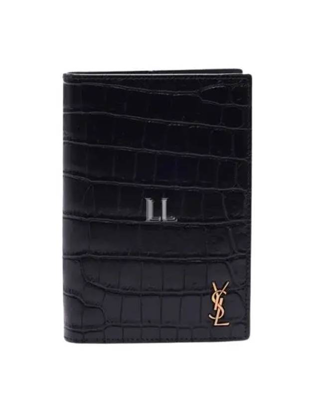 Luxury Saint Laurent Trending 2025 Monogram Crocodile Card Passport Wallet Black