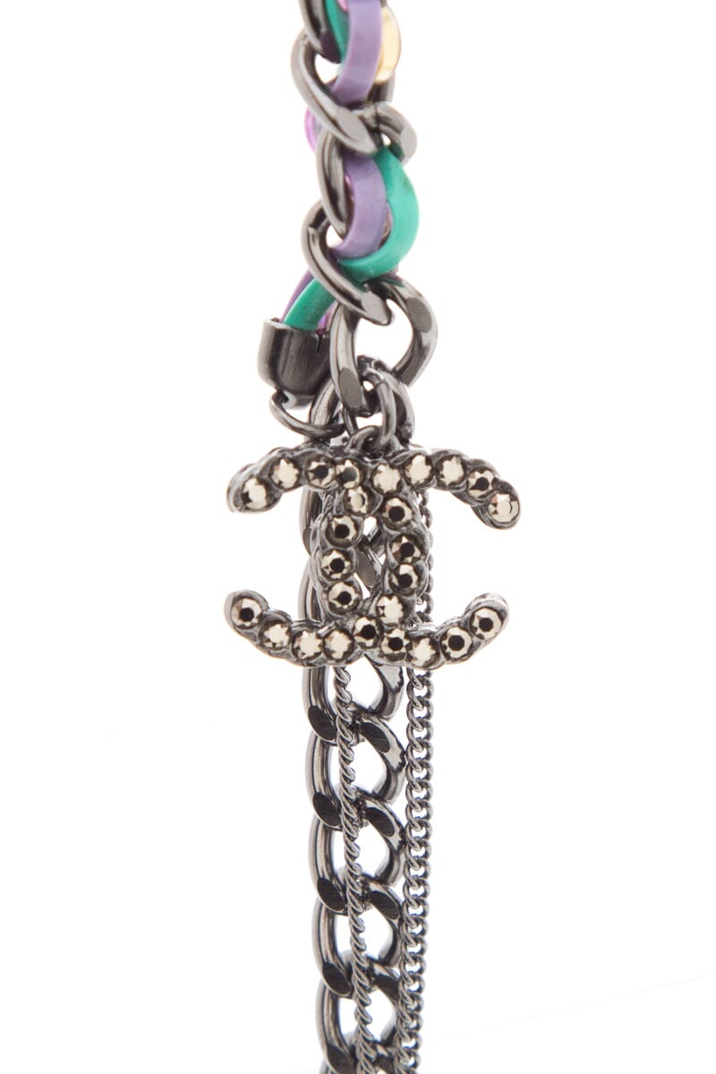 Chanel Purple & Teal Long Chain Necklace