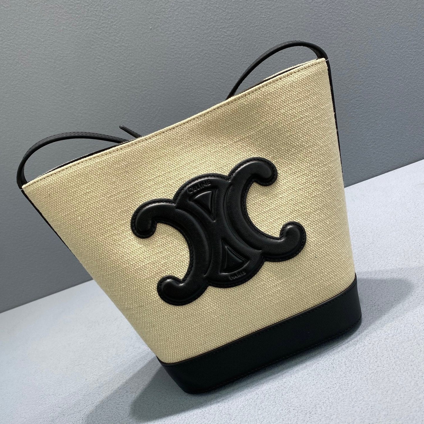 Top Quality Small Bucket Cuir Triomphe In Textile Beige/Black For Women 9in/22cm