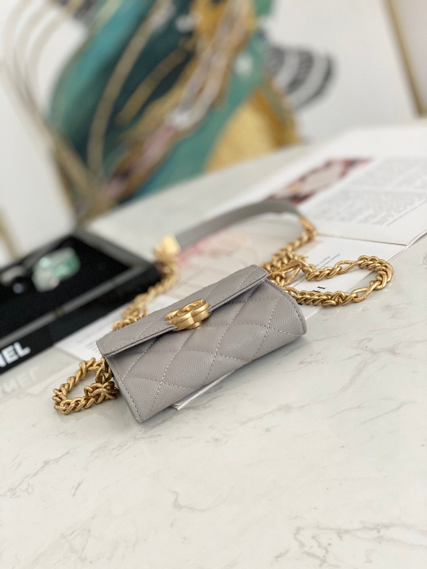 CHLMini Flap Bag Gold Toned Hardware Grey For Women 4.7in/12cm