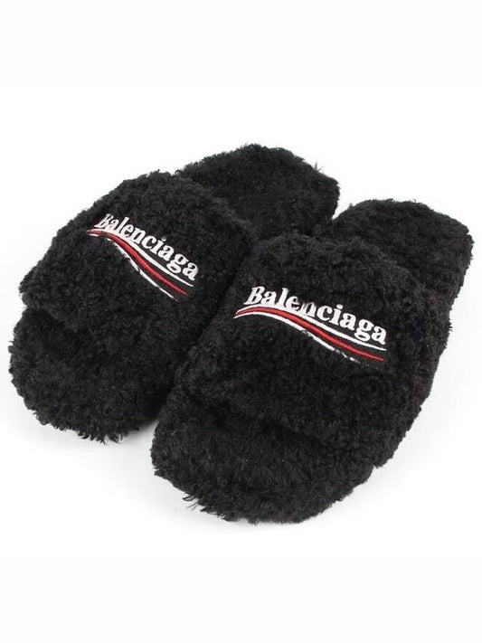 Luxury Balenciaga Trending 2025 Wave logo furry slide 40 255 260