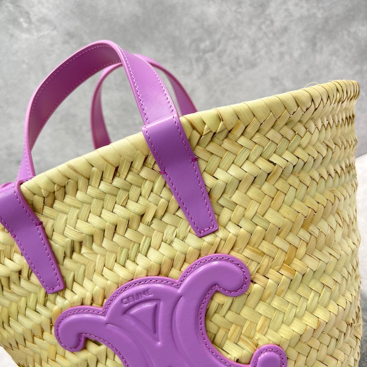 Top Quality Teen Triomphe Top Quality Classic Panier In Palm Leaves And Lizard Violet For Women 8in/20cm