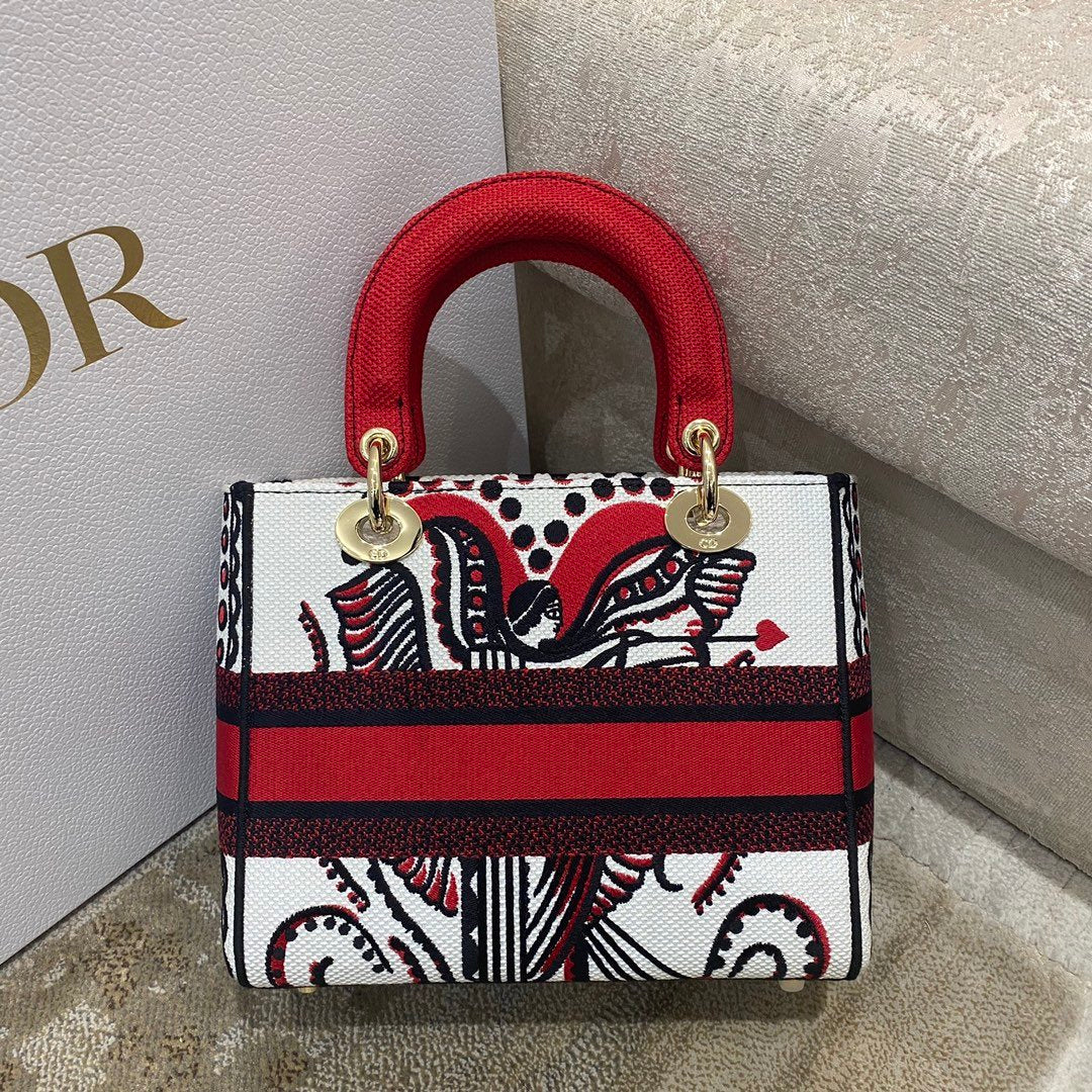 Top Quality MeTop Qualityum Lady D-Lite Bag Multicolor Cupidon Embroidery, Red/Latte Handbags, 24cm CD M0565OTQG_M941