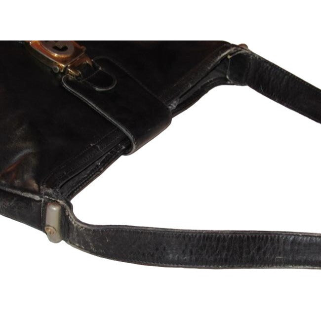 1950s Gucci   Bluish Black Leather Jackie Hobo Bag