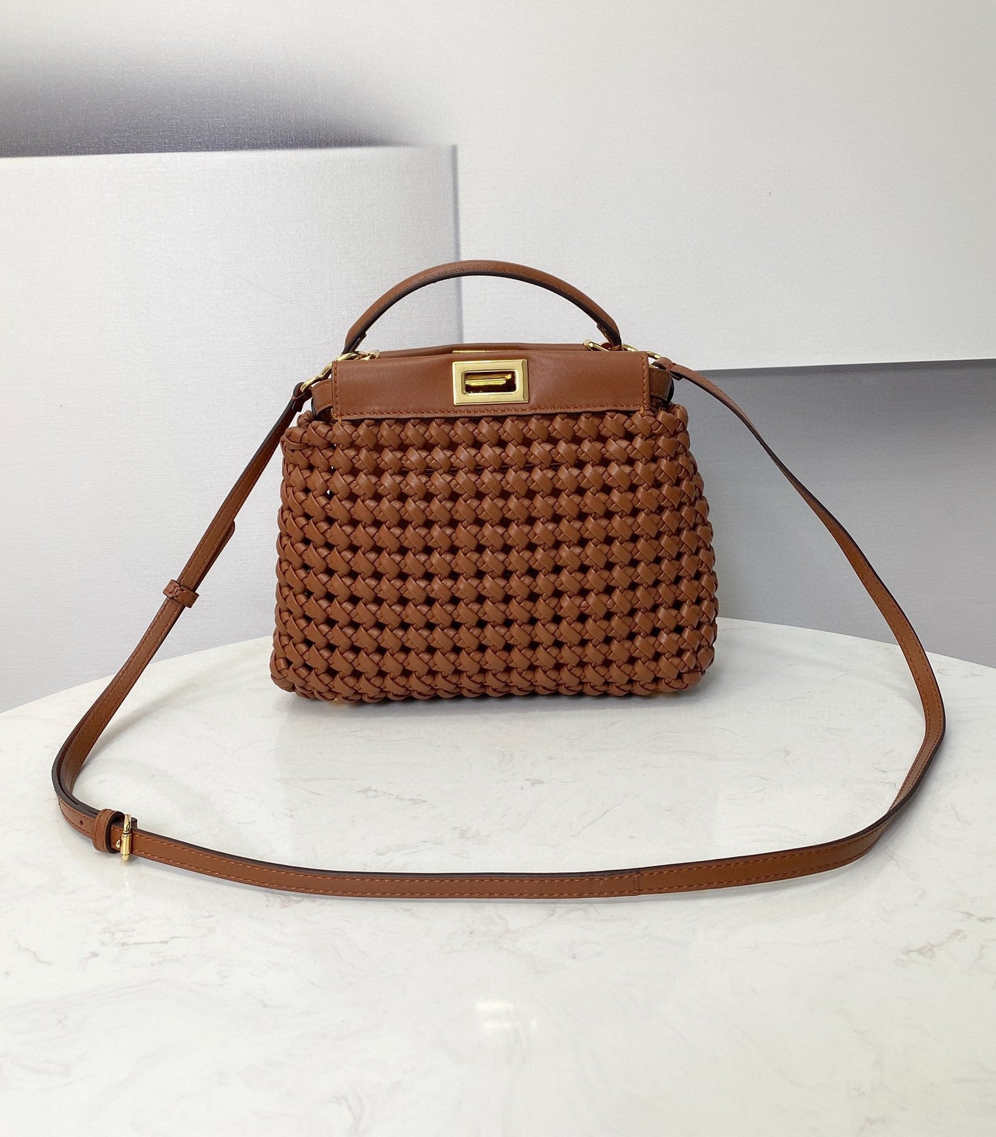 Top QualityTop Quality Peekaboo Mini Brown Braided Bag For Woman 18cm/7in