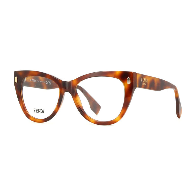 Fendi Eyeglasses Square Full Rim, Shiny Havana Frame and Clear Demo Lenses Lens FE50086I053