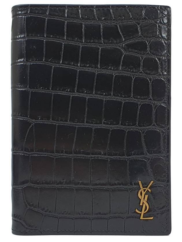 Luxury Saint Laurent Trending 2025 Monogram Crocodile Card Passport Wallet Black