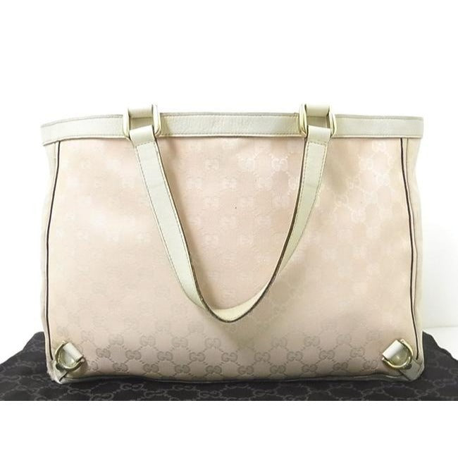 Gucci Abbey   Pink Large G Logo Print Canvas And White Leather Tote