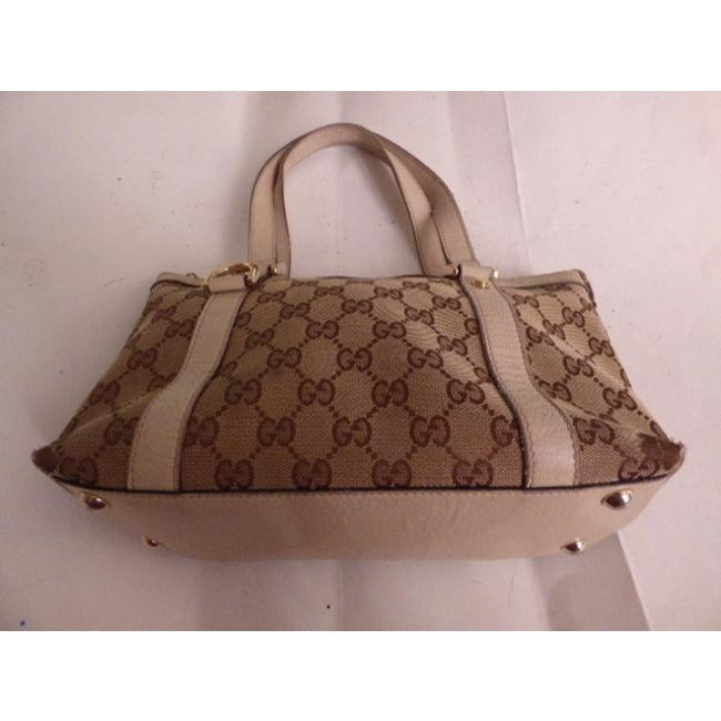 Gucci Abbey   Brown Large Logo Print Canvas And White Leather