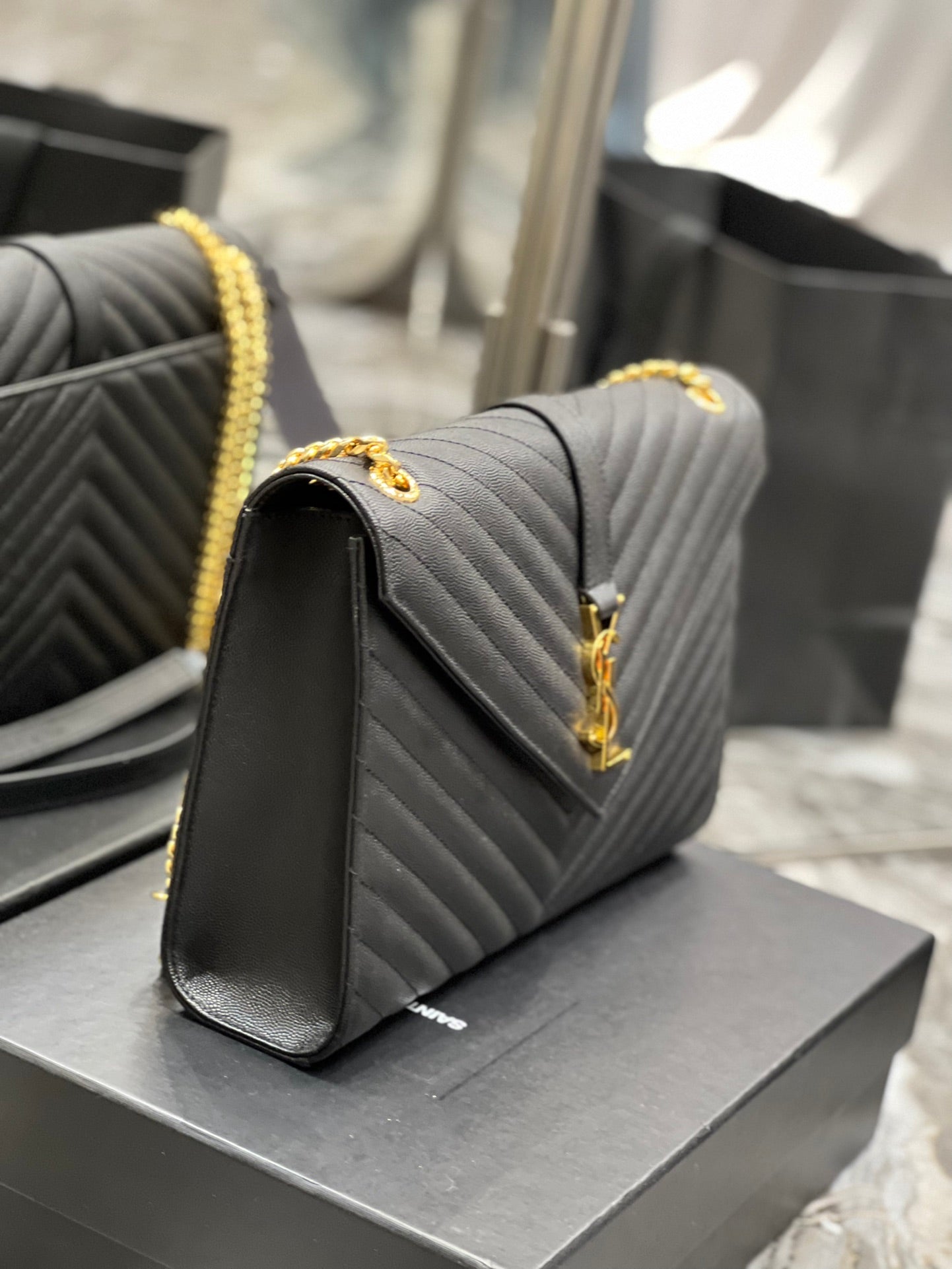 YSSL College Large Chain Bag Black For Women 12in/32cm YSL 600278BRM071000