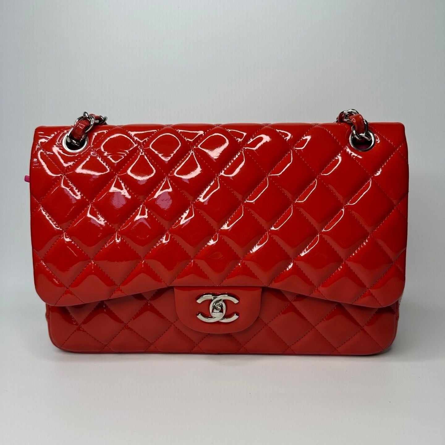 Chanel classic flap bag patent leather red -NG102764