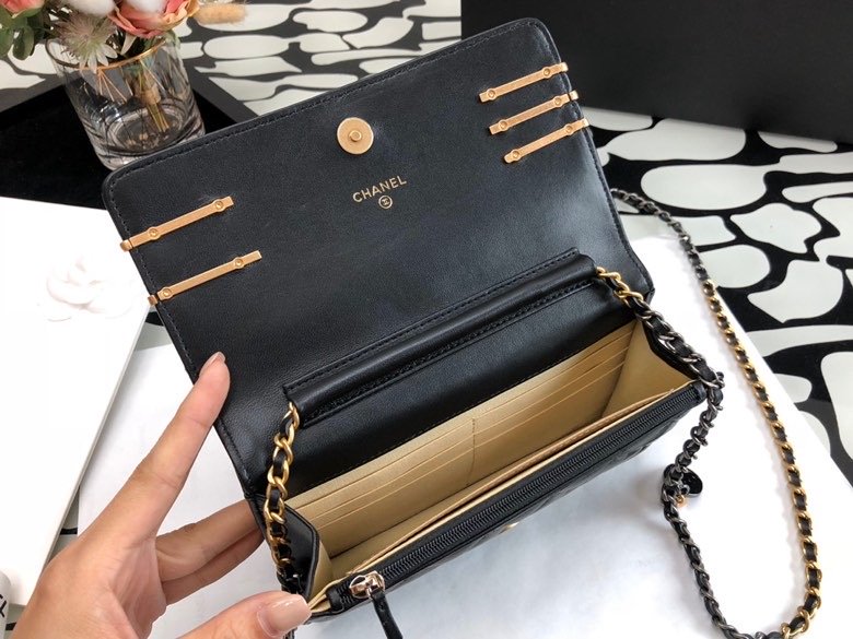 CHL Flap Bag Gold Toned Hardware Black For Women 7in/19cm