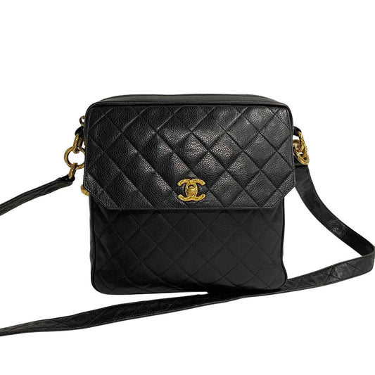 CHANEL Shoulder Bag leather black Matrasse Caviar skin Women