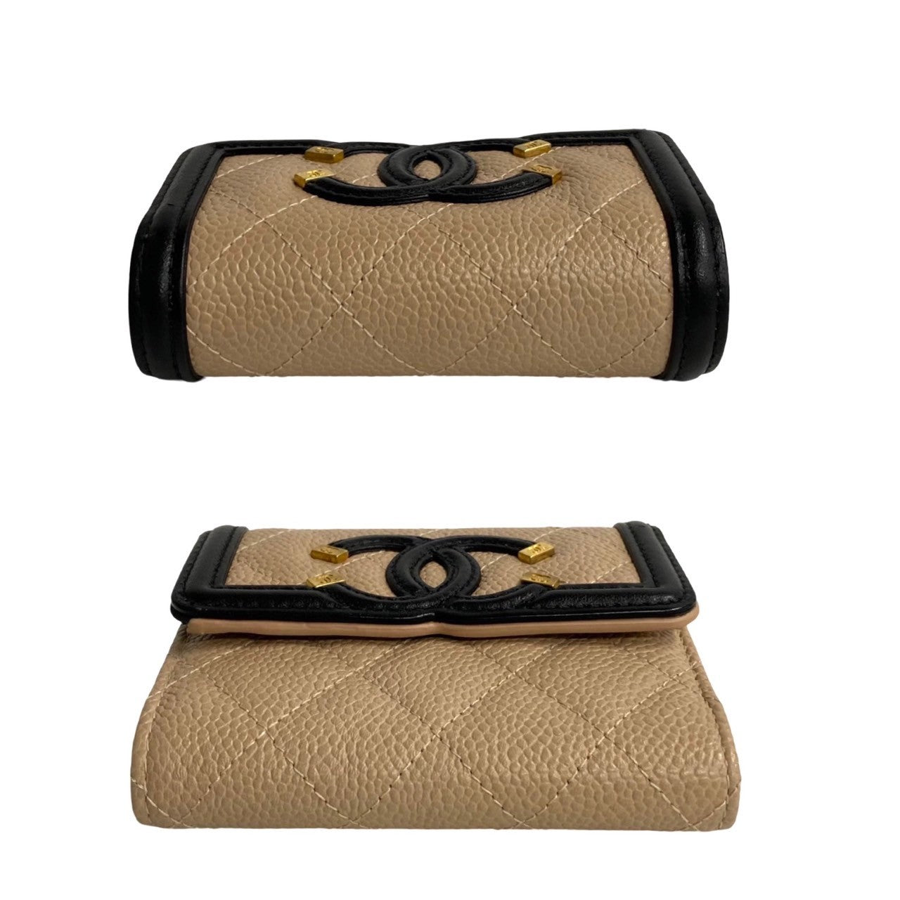 CHANEL Bifold Wallet leather beige
