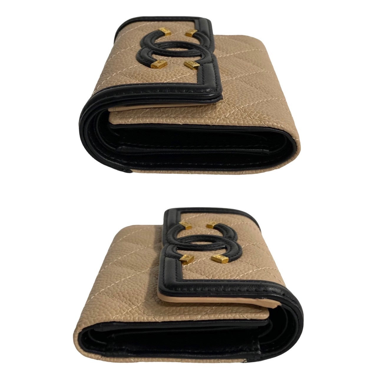 CHANEL Bifold Wallet leather beige