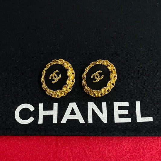 CHANEL Earring Gold Plated black Women