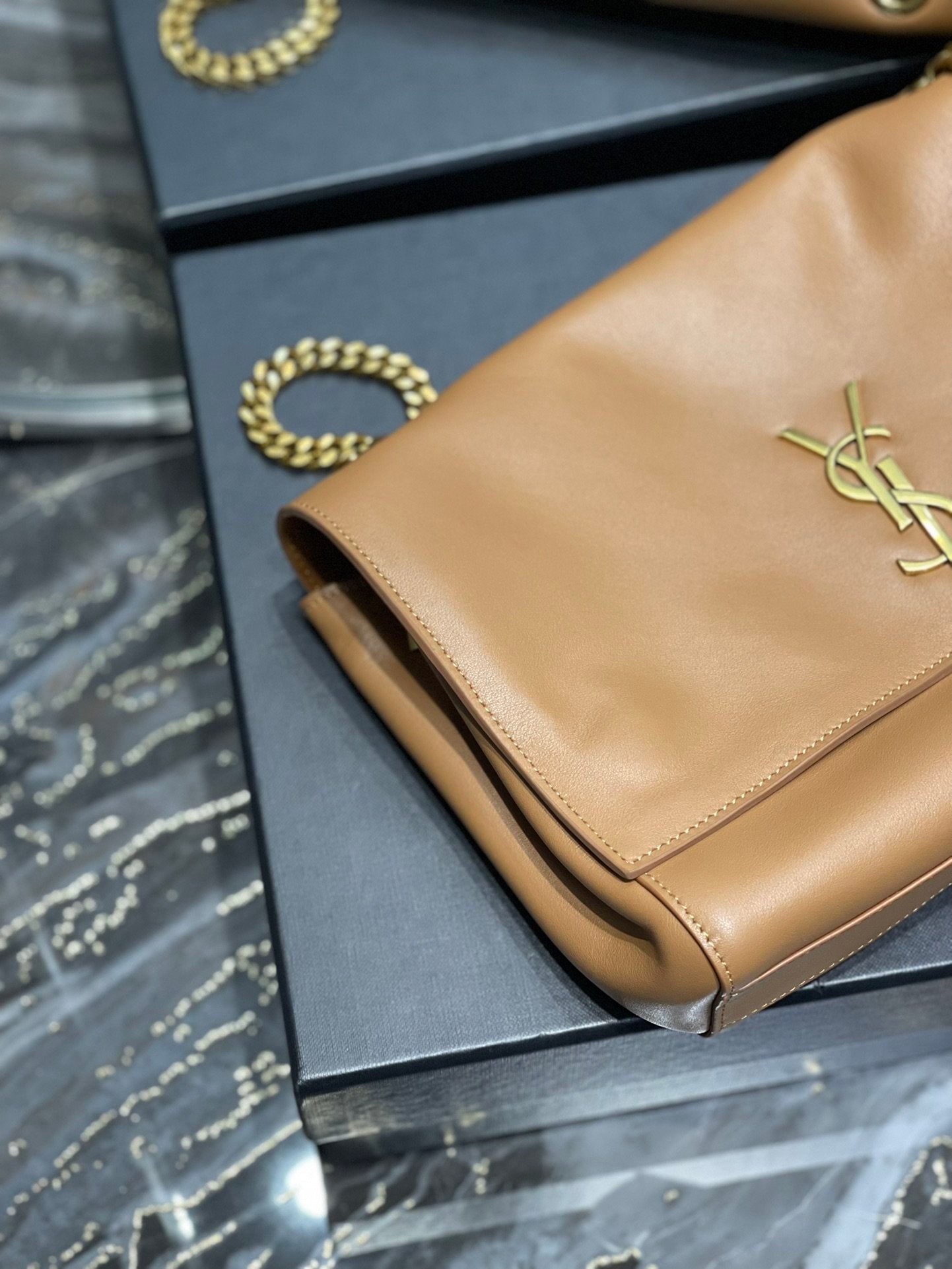 YSSL Kate Medium Reversible Chain Bag Brown In Suede With Gold Hardware For Women 11in/29cm YSL