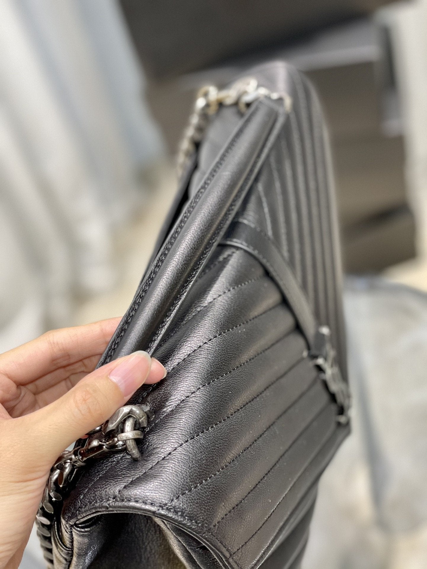 Top Quality College Large Chain Bag Black With Silver TonedHardware For Women 12.6in/32cm YSL 600278BRM041000