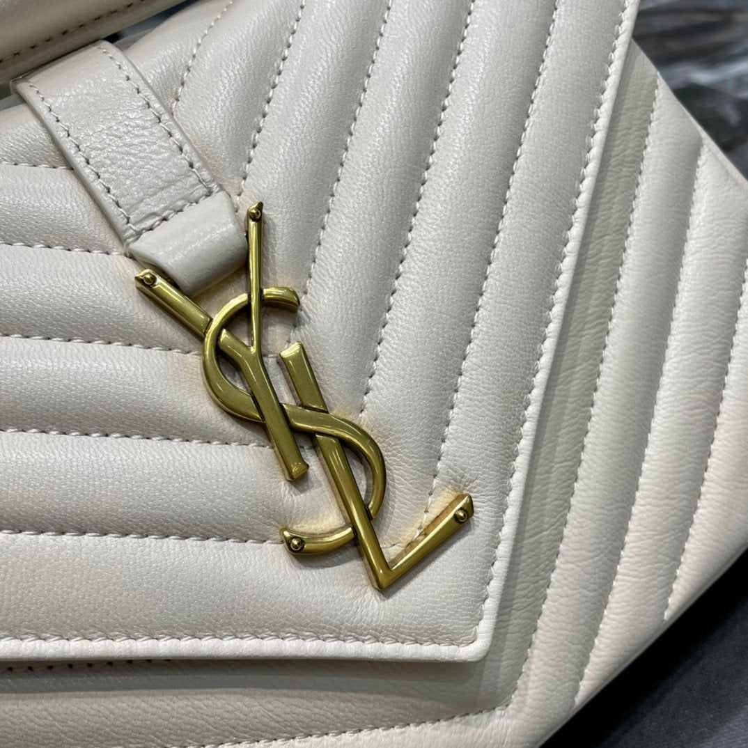 YSSL College Medium Chain Bag White Gold Toned Hardware For Women 9in/24cm YSL 600279BRM079207