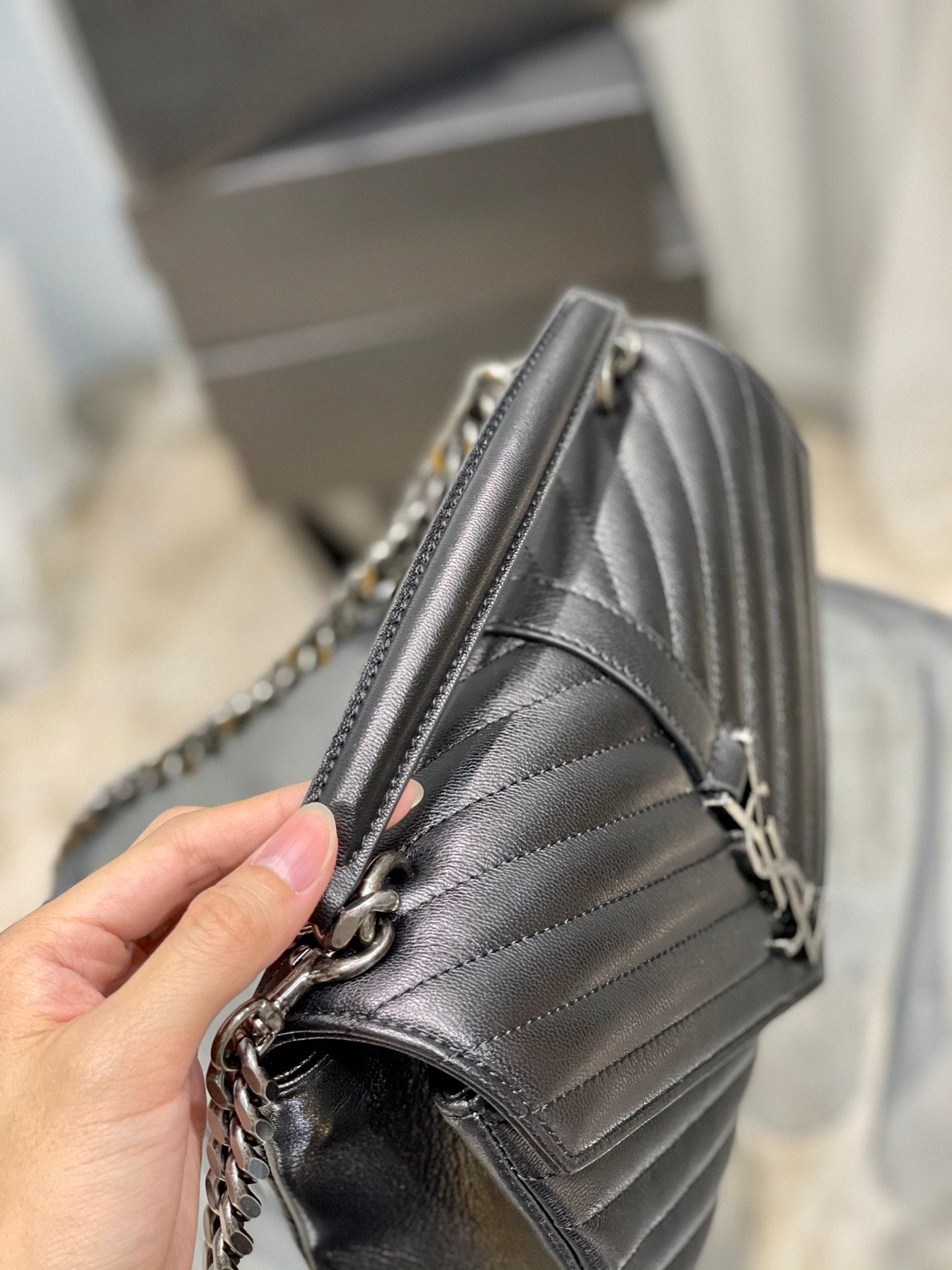 YSSL College Medium Chain Bag Black Silver Toned Hardware For Women 9in/24cm YSL 600279BRM041000