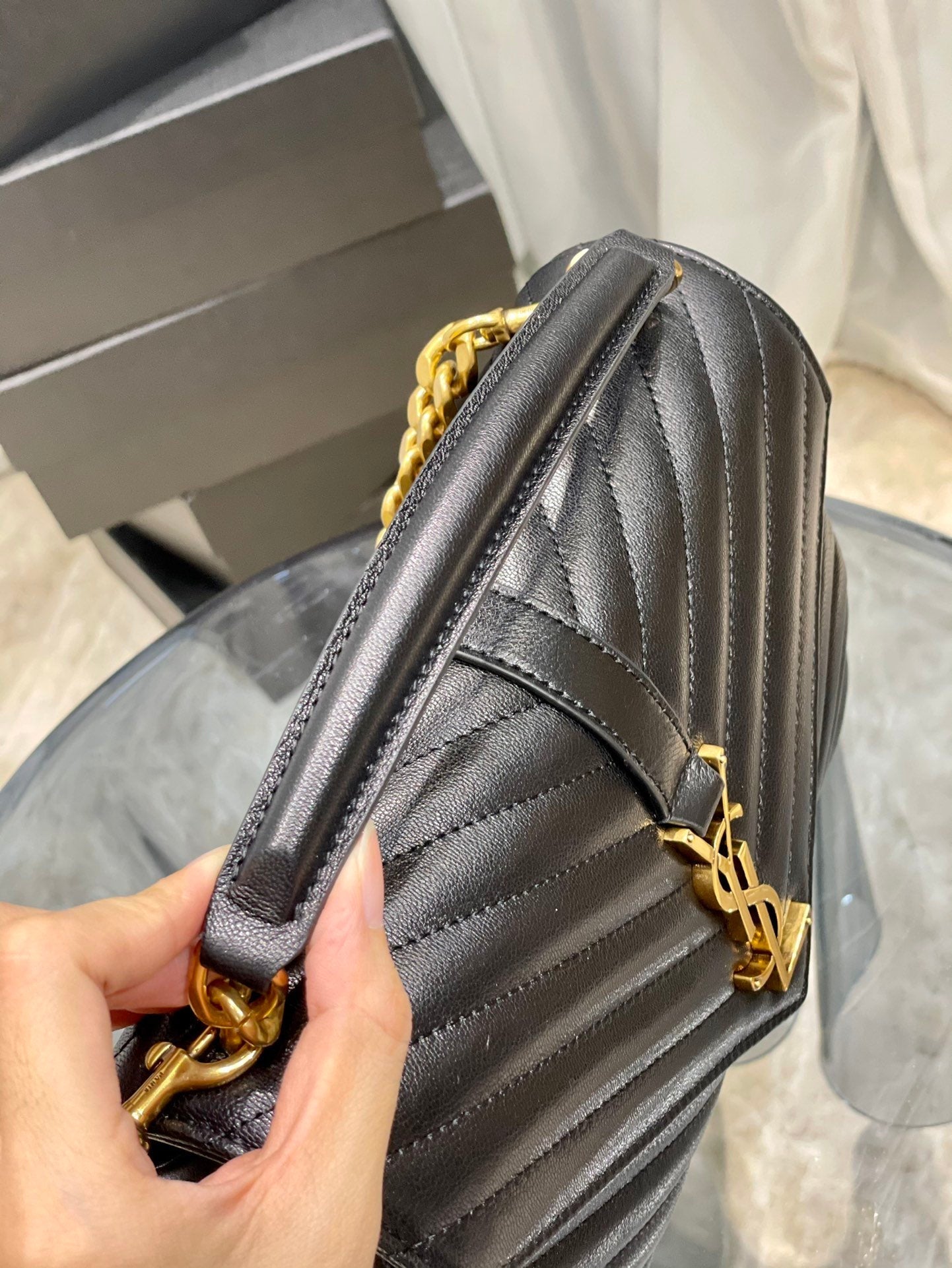 Top Quality College MeTop Qualityum Chain Bag Black Gold Toned Hardware For Women 9.4in/24cm YSL