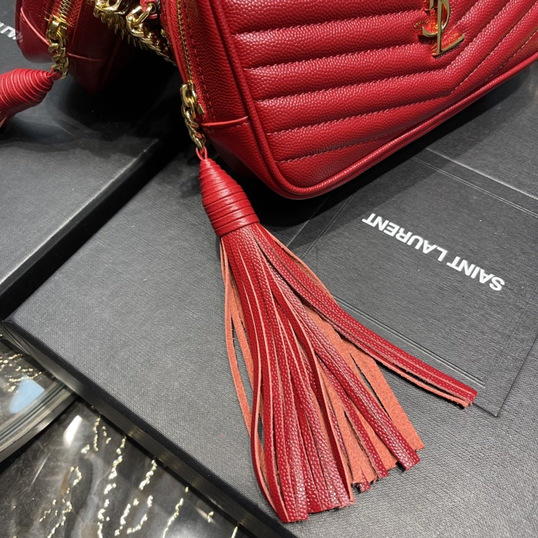Top Quality Lou Mini Bag Red In Quilted Grain De Poudre With Gold Hardware For Women 7.4in/19cm YSl 6125791GF076008