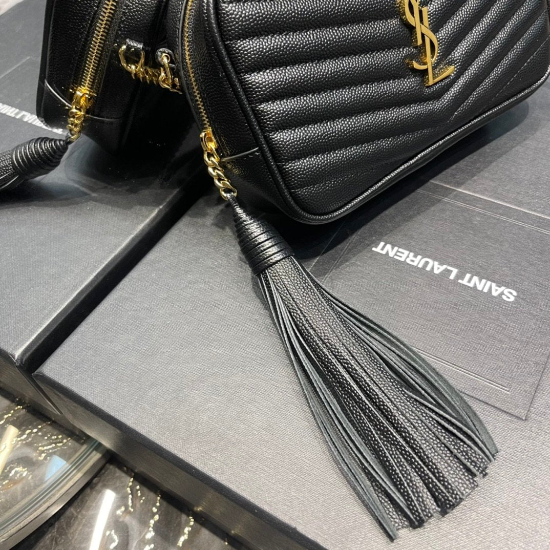 YSSL Lou Mini Bag Black In Quilted Grain De Poudre With Gold Hardware For Women 7in/19cm YSl 6125791GF011000