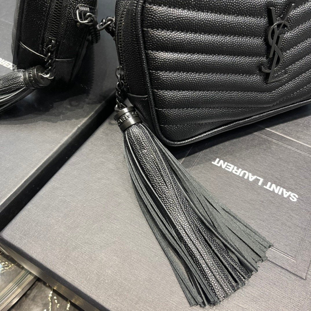 YSSL Lou Mini Bag Black In Quilted Grain De Poudre With Metal Toned Hardware For Women 7in/19cm YSl 6125791GF081000
