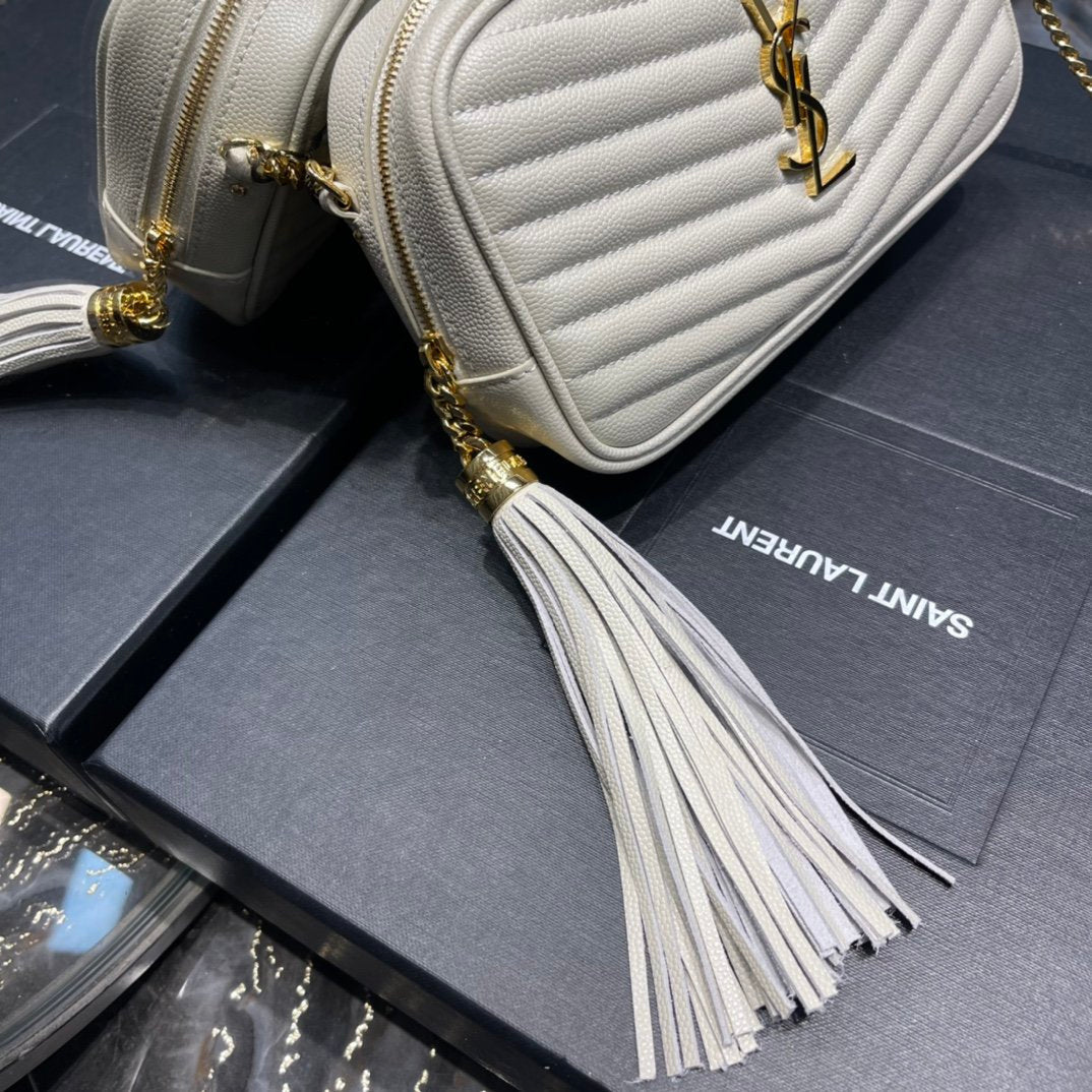 YSSL Lou Mini Bag White In Quilted Grain De Poudre With Gold Hardware For Women 7in/19cm YSl 6125791GF019207