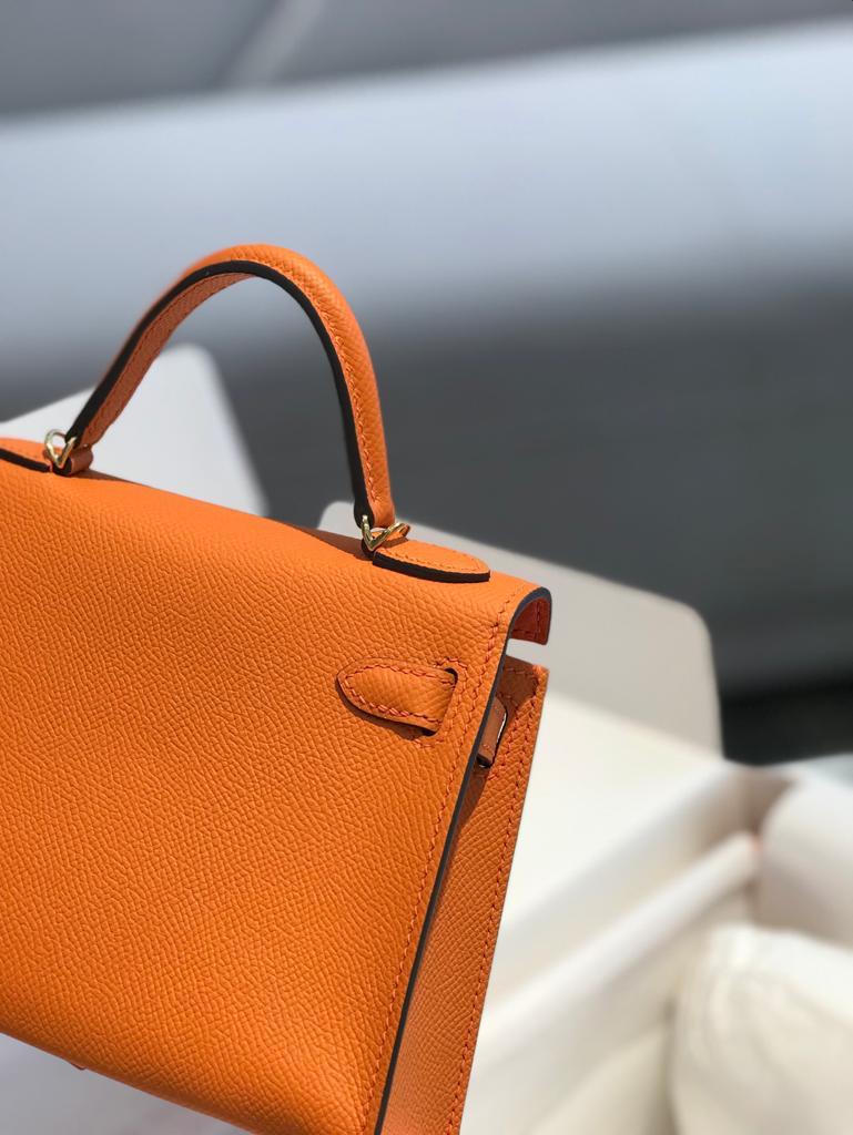 Top Quality Mini Kelly Orange For Women Gold Toned Hardware 7.5in/20cm