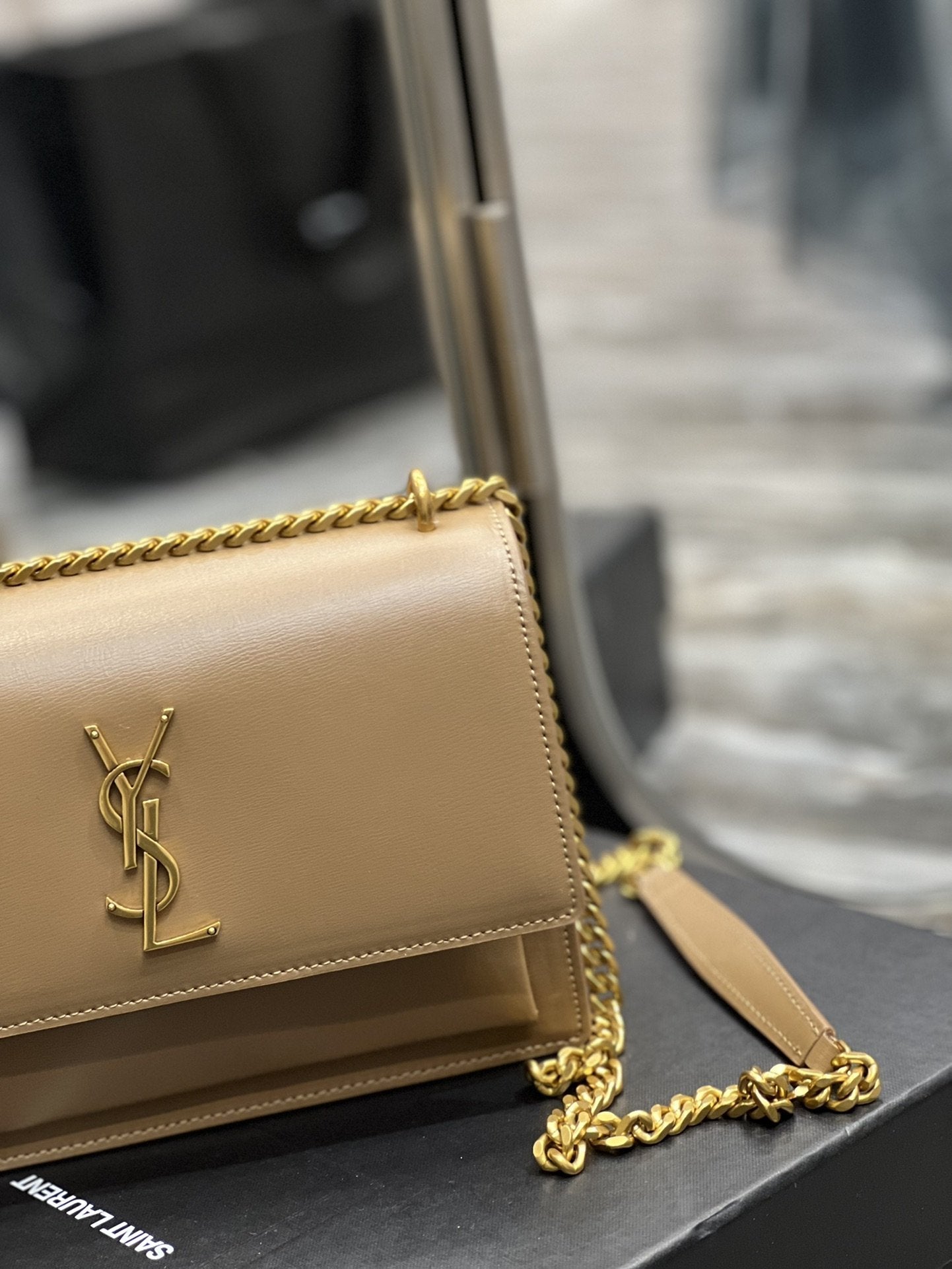 YSSL Sunset Medium Chain Bag For Women 8in/22cm Dark Beige YSL 442906D420W2721