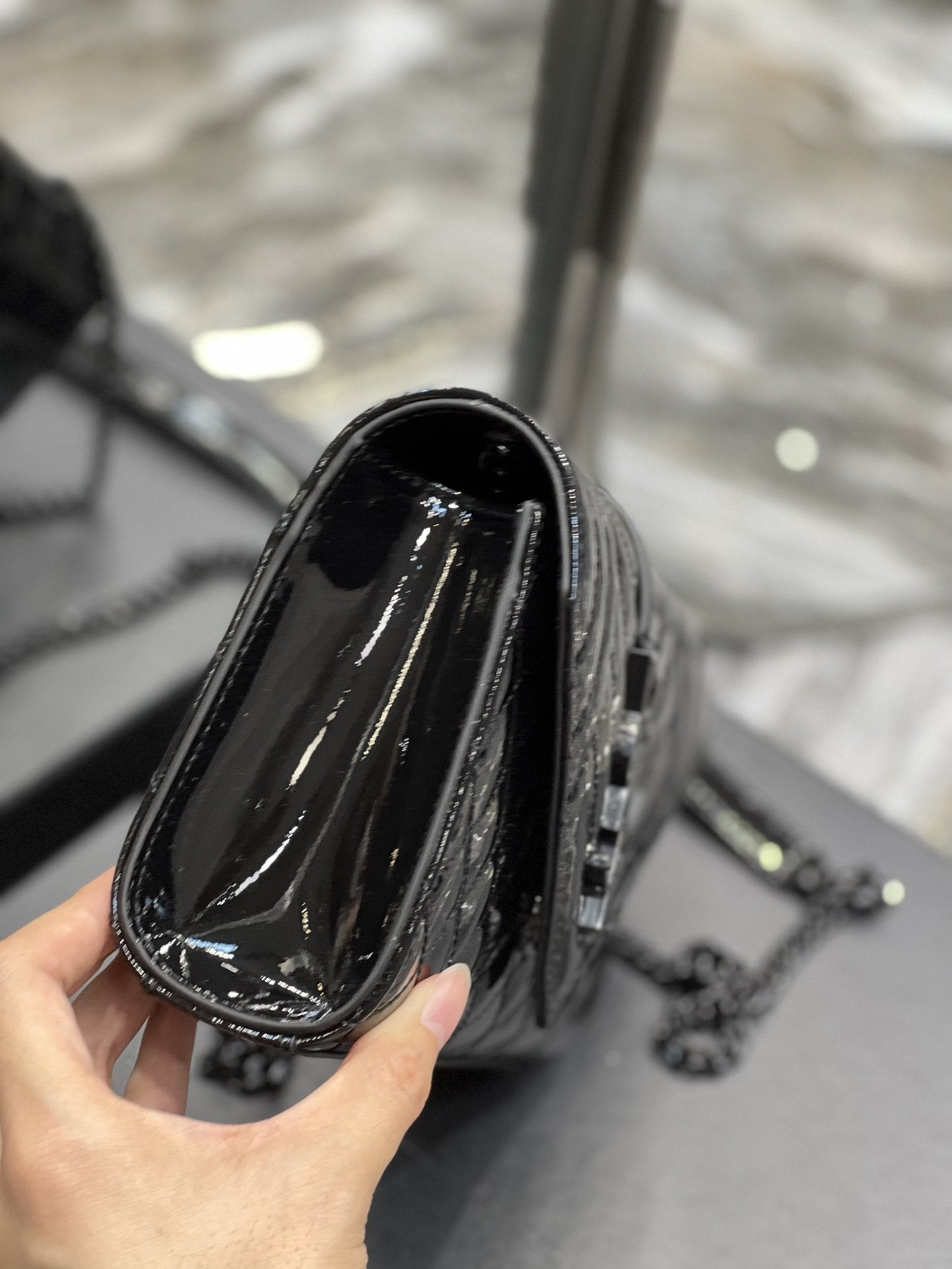 Top Quality Envelope Small Bag Black In Mix Matelassé Grain De Poudre Embossed Material For Women 8.2in/21cm YSL