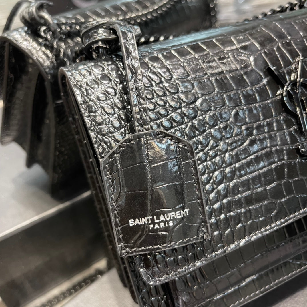 YSSL Sunset Medium Chain Bag Black For Women 8in/22cm YSL 442906DND0U1000