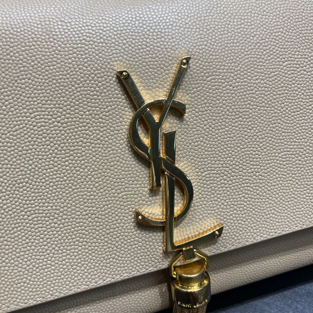 YSSL Kata Medium Chain Bag Beige With Tassel For Women 9in/24cm YSL