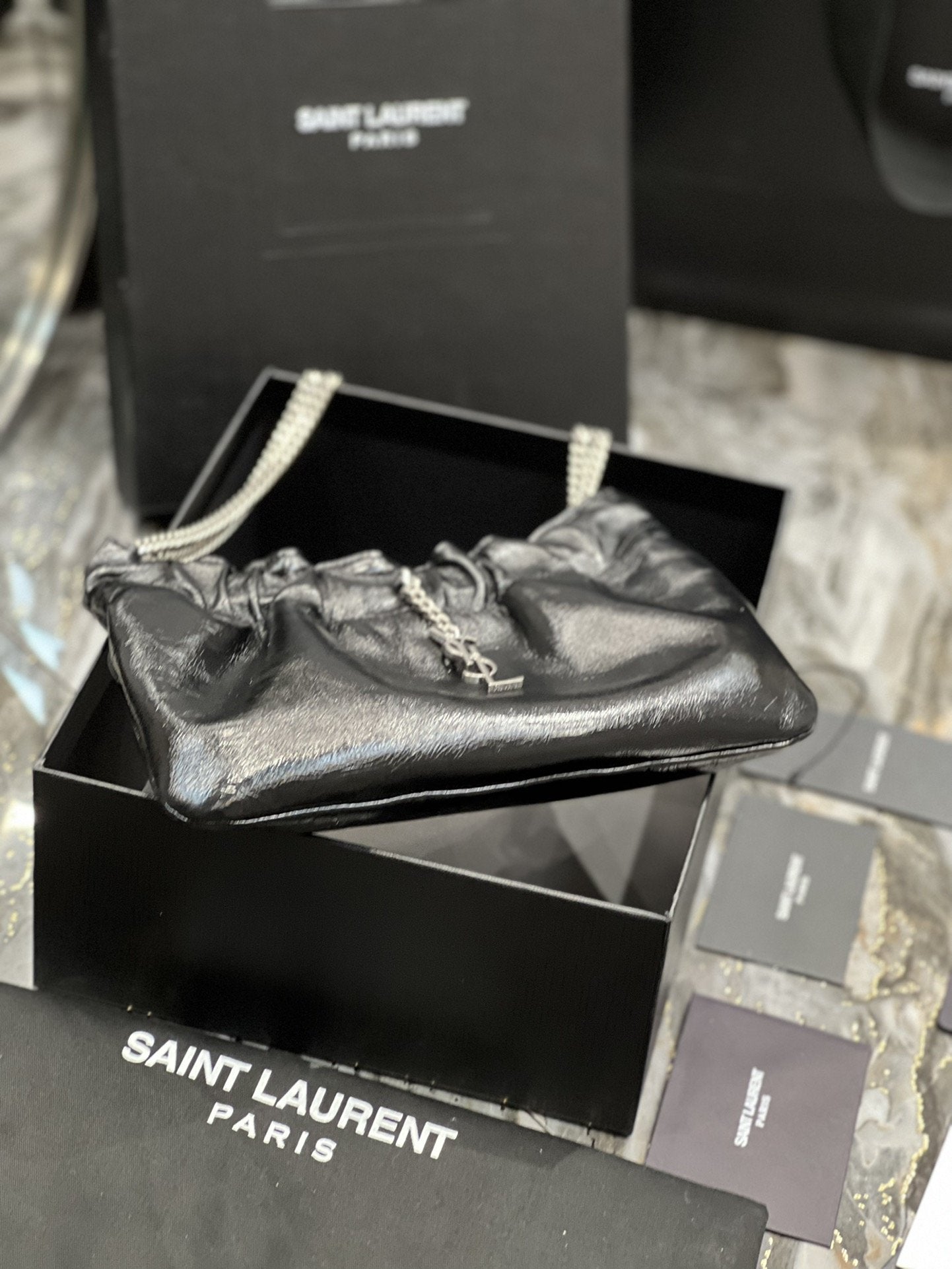 Top Quality Hobo Mini Bag Black With Silver Hardware For Women 9.4in/24cm YSl