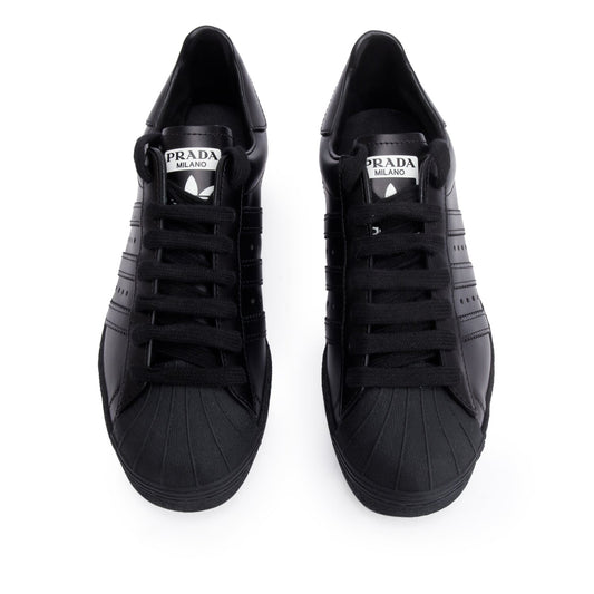 Prada X Adidas Black Leather Superstar Sneakers, Size 36.5