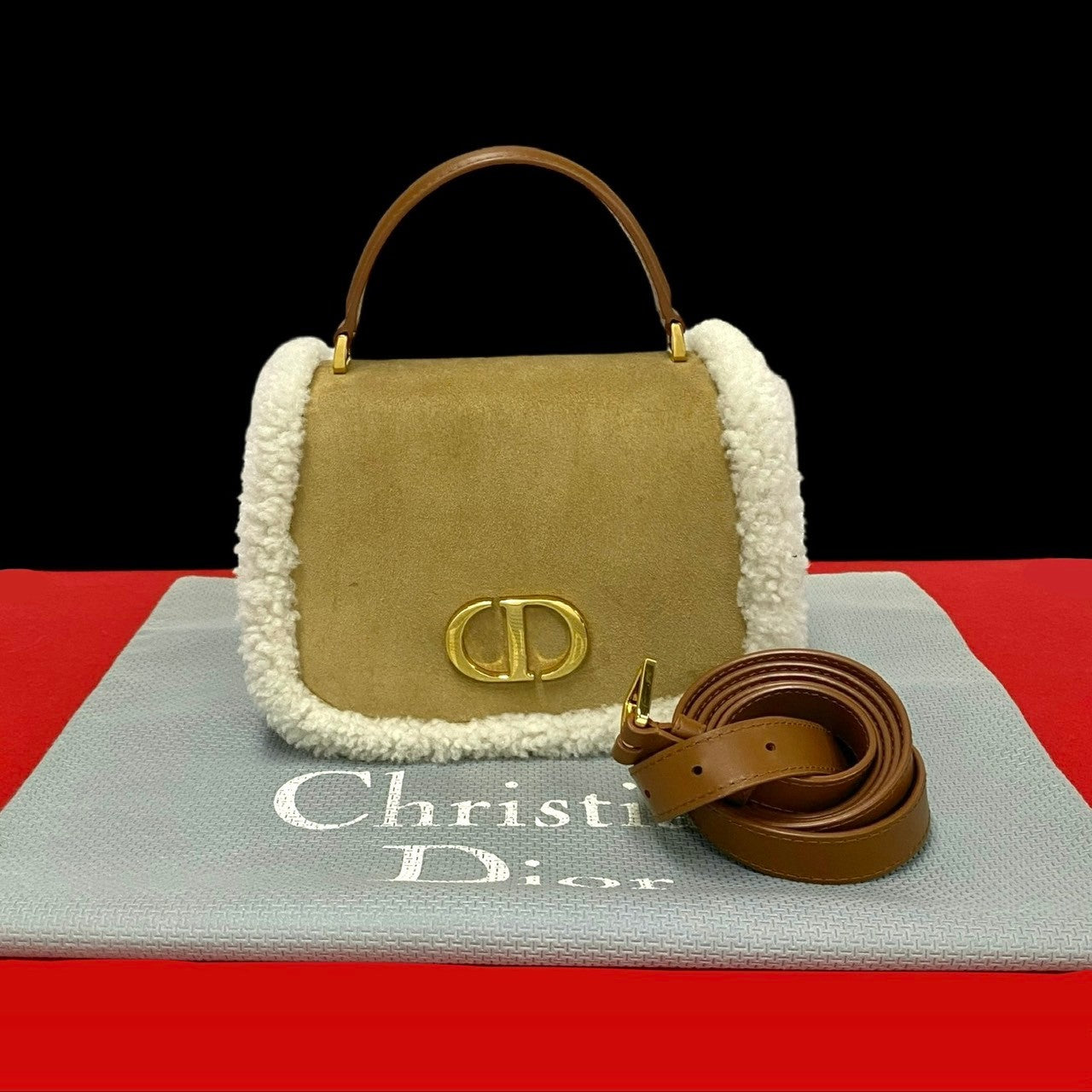 Christian Dior 30 Montaigne Avenue Shearling Suede 2way Shoulder Bag
