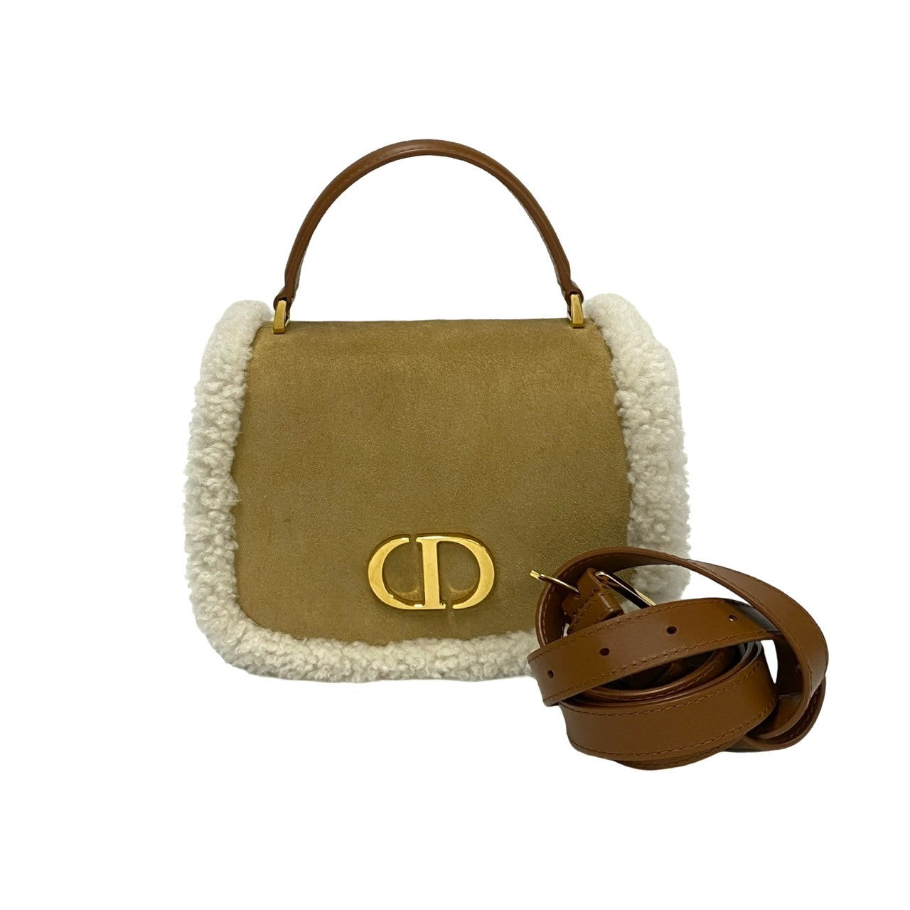 Christian Dior 30 Montaigne Avenue Shearling Suede 2way Shoulder Bag
