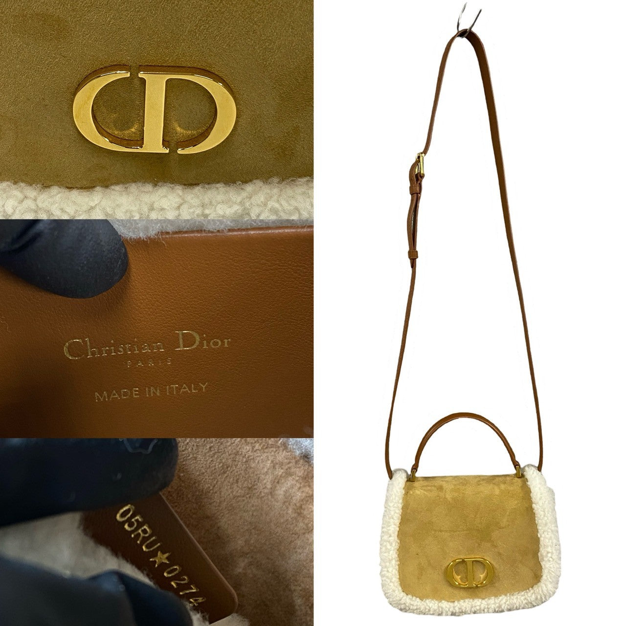 Christian Dior 30 Montaigne Avenue Shearling Suede 2way Shoulder Bag